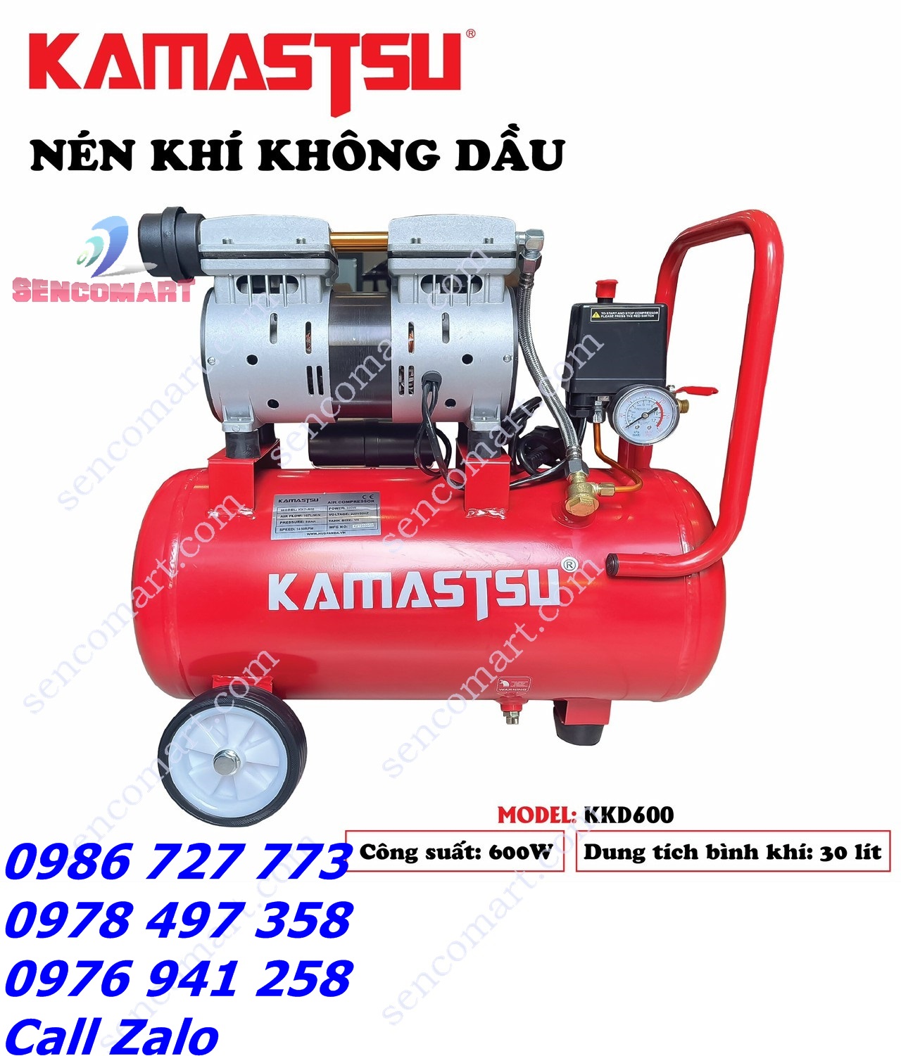 Máy nén khí không Dầu 30L Kamatsu KKD 600