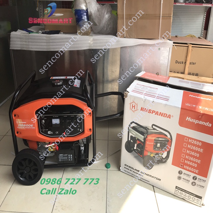 Máy phát điện chạy xăng HUSPANDA H6600E Đề nổ, giật nổ, có bánh xe di chuyển
