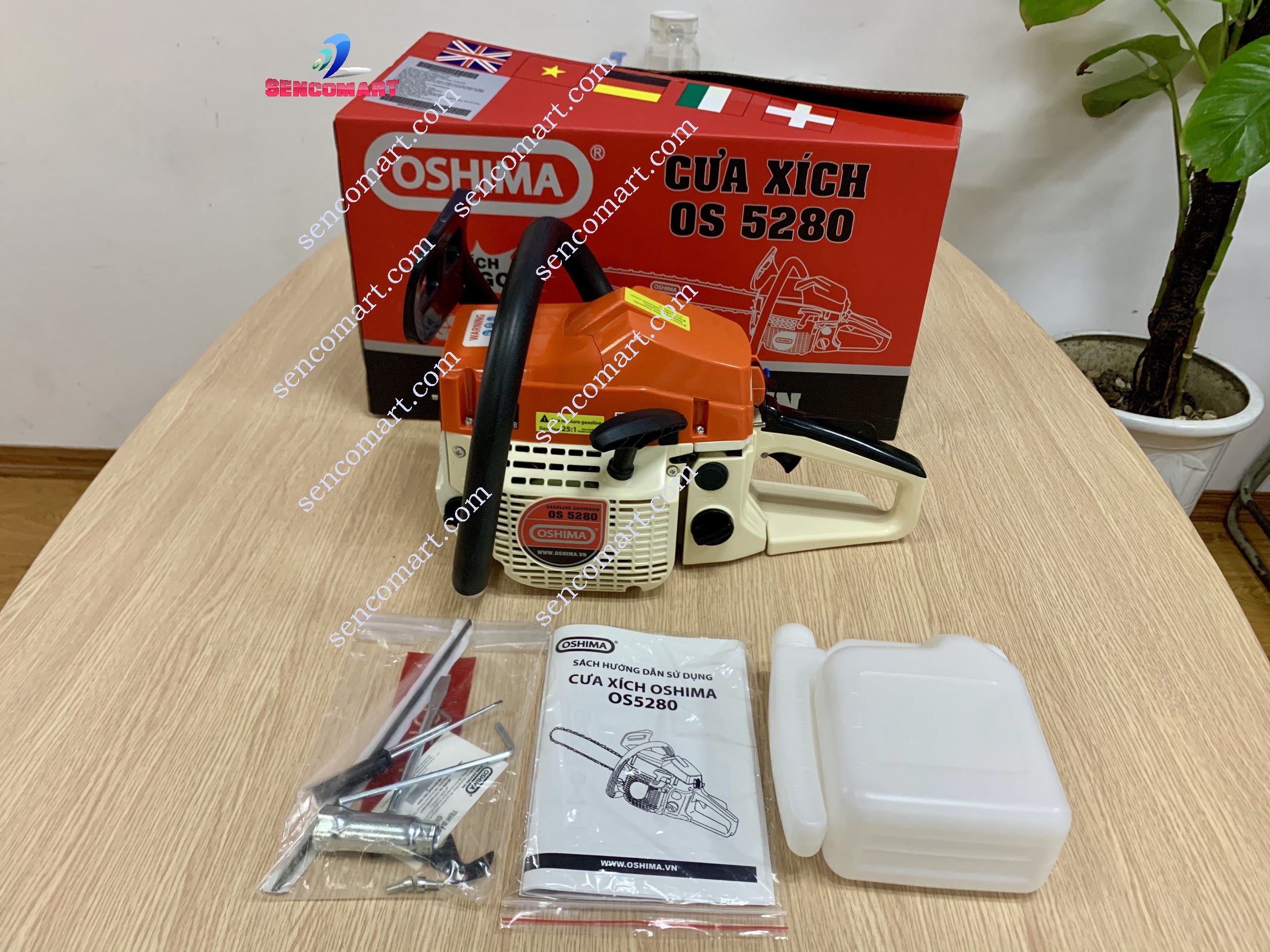 Máy Cưa Xích Oshima OS5280 Chạy Xăng Pha Nhớt- Máy Cưa Cành, Gốc Cây Công Suất 2,5kw