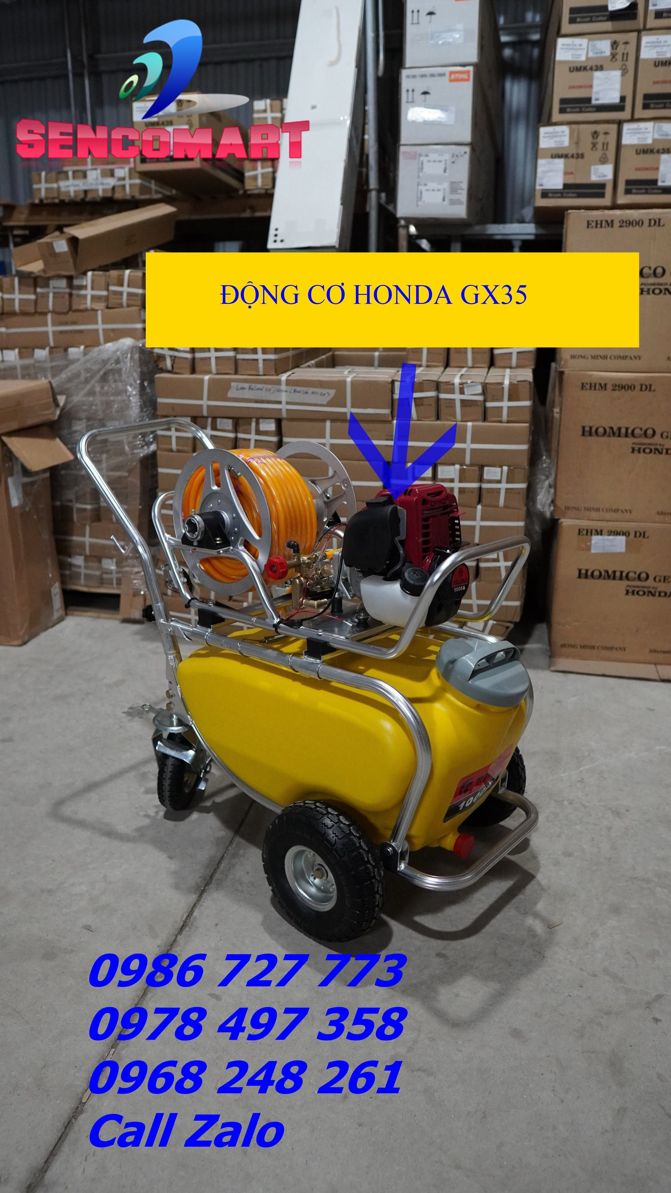 Máy Phun Thuốc Xe Đẩy 4 Thì Kamura 100L Hàng Nhập