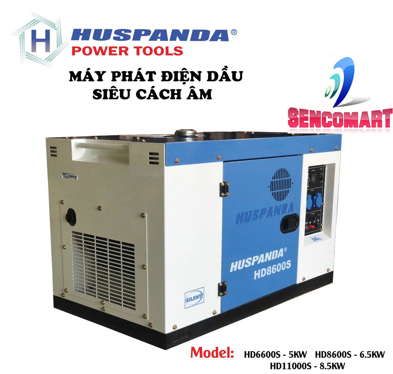 Máy phát điện Huspanda HD8600S chạy dầu 7kw tủ cách âm tuyệt đối