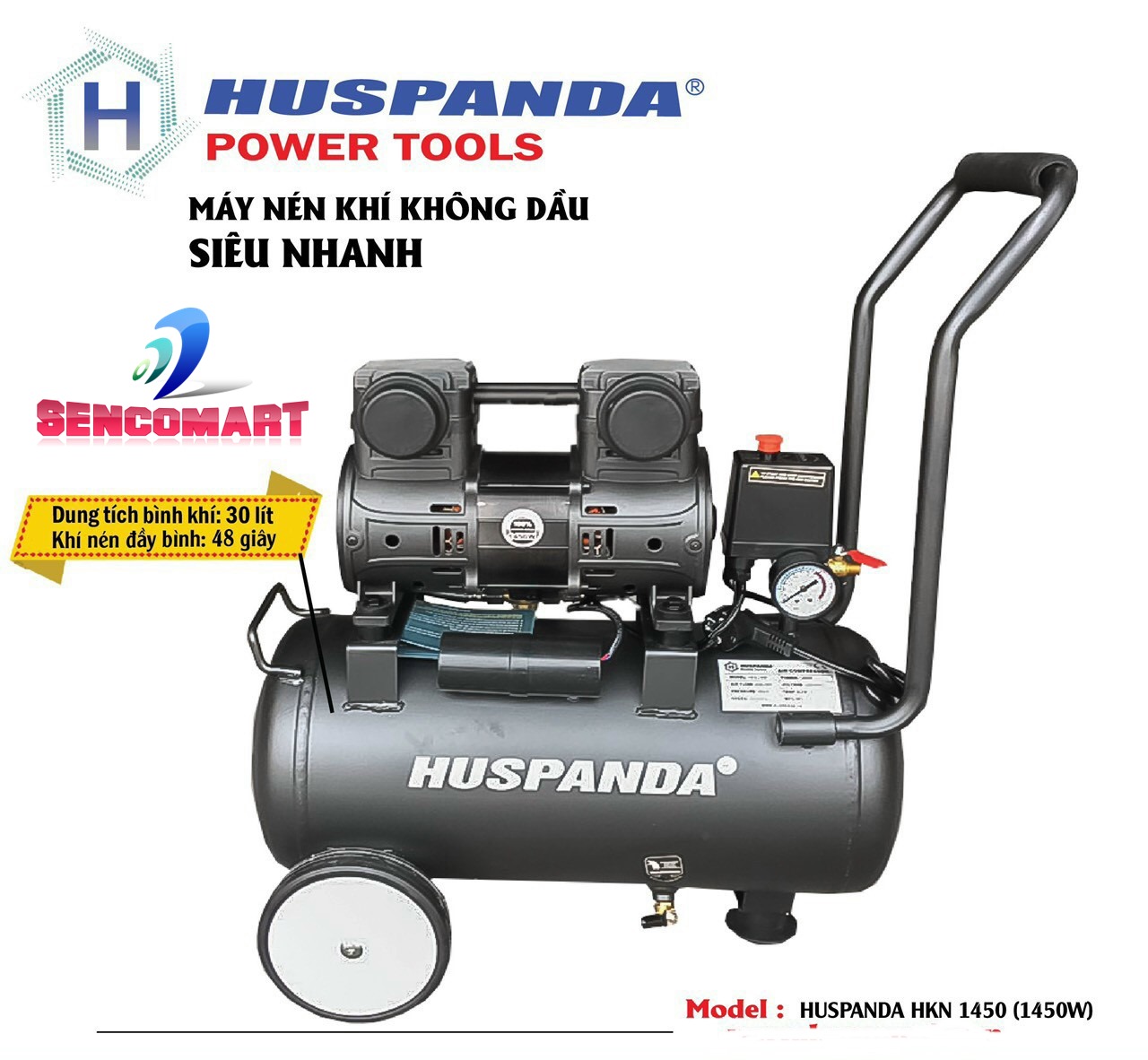 Máy Nén Khí Không Dầu Siêu Nhanh HUSPANDA HKN-1450 LOẠI 30 LÍT