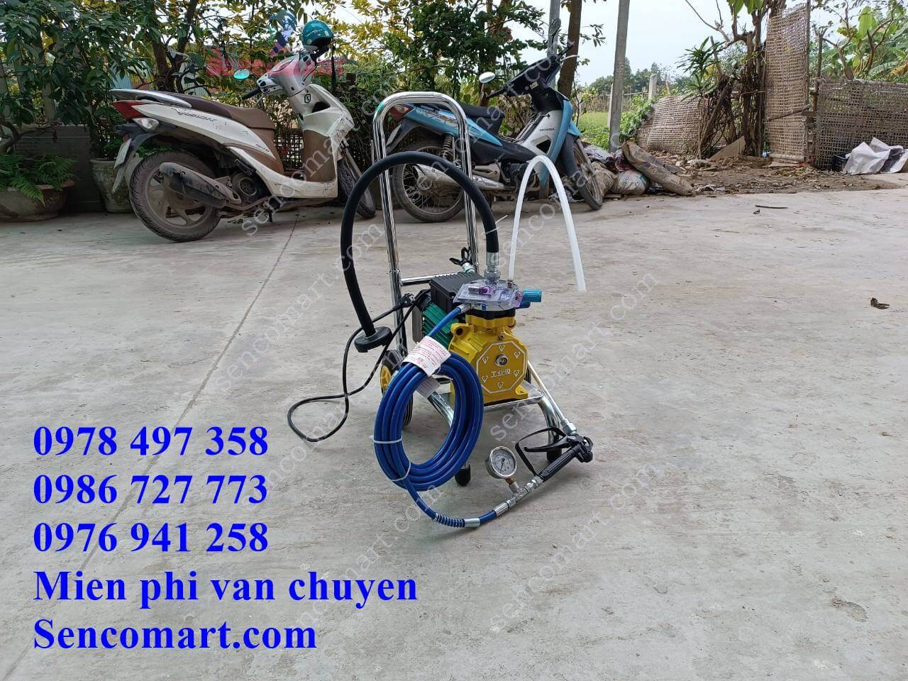 Máy phun sơn động cơ 4000w. Thiết kế nhỏ gọn, tay đẩy inox có kèm cả dây và súng PS4000-24-SCM