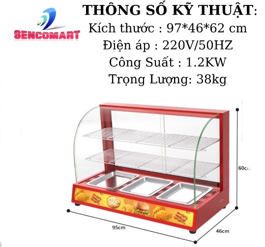 Tủ Trưng Bày Giữ Nóng Thức Ăn 3 Khay 2 hàng Cao Cấp GNTP3K
