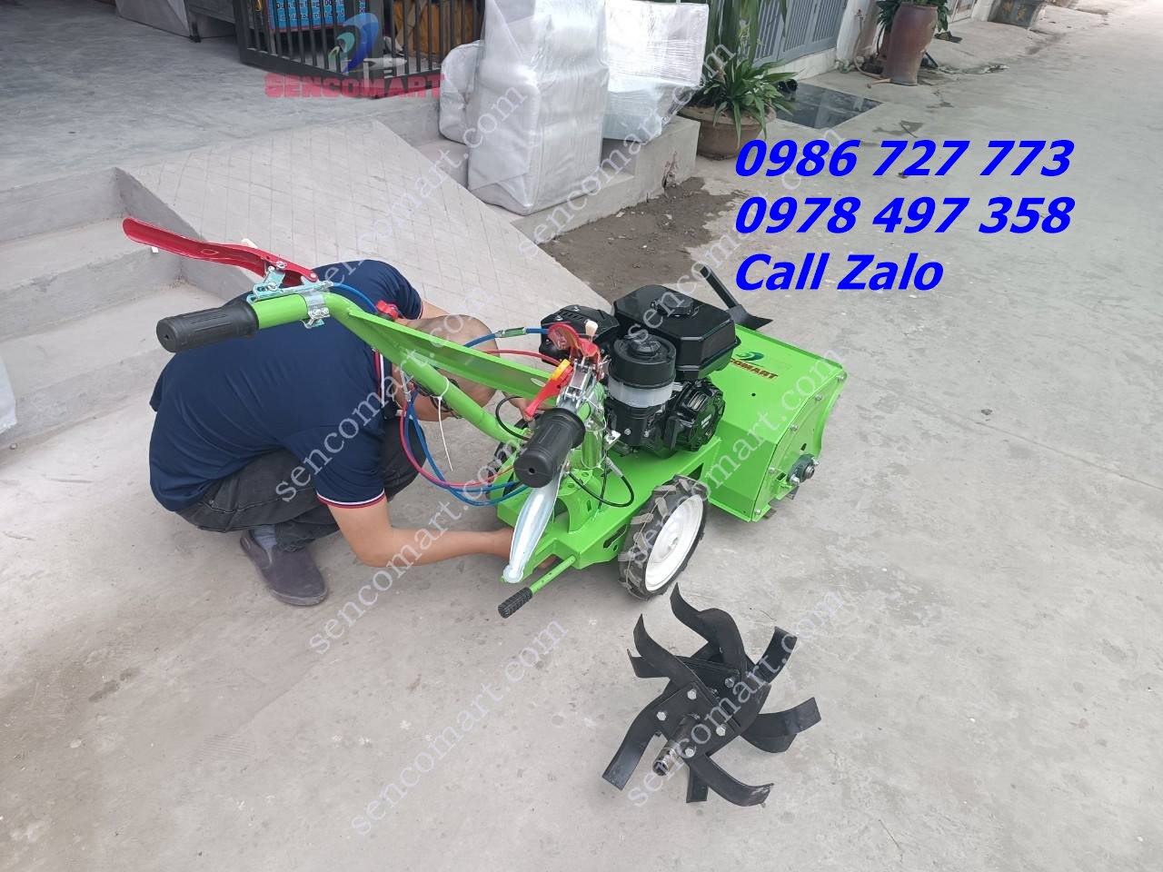 Máy cắt cỏ trục băm tự hành chạy dầu 5 chức năng xới xạc, tạo rãnh, băm cỏ