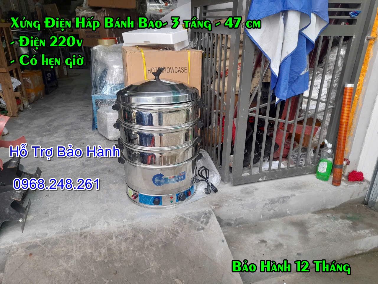 NỒI HẤP BÁNH BAO BẰNG ĐIỆN INOX 3 TẦNG 47CM CAO CẤP